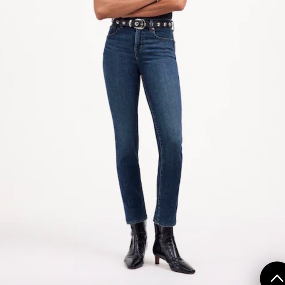 Madewell‎ High Rise Stovepipe Jeans Blue Straight Leg Raw Hem Size 25